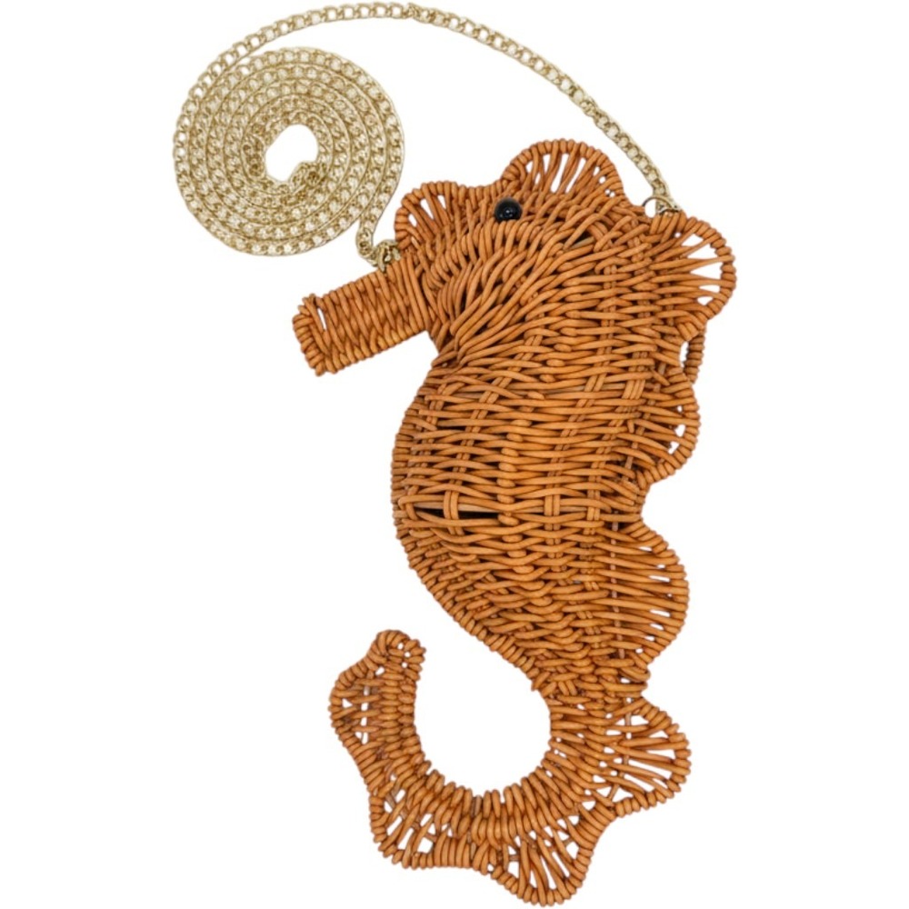 Tommy Bahama Orange Woven Wicker Seahorse Crossbody Bag Gold Chain Novelty Purse